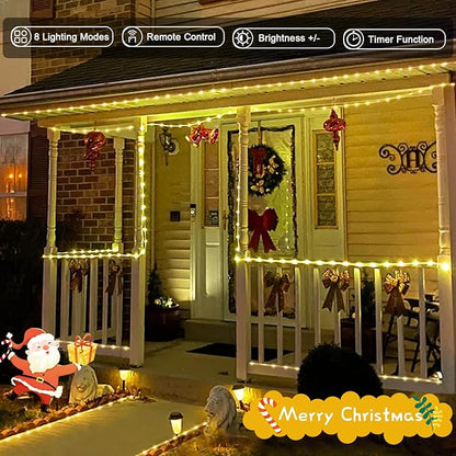 JMEXSUSS 2 Pack Battery Operated Rope Lights Warm White - Outdoor Waterproof, 200LED 66ft 8 Modes Battery Powered String Lights Outdoor with Remote for Camping Tent Trampoline Christmas Decorations