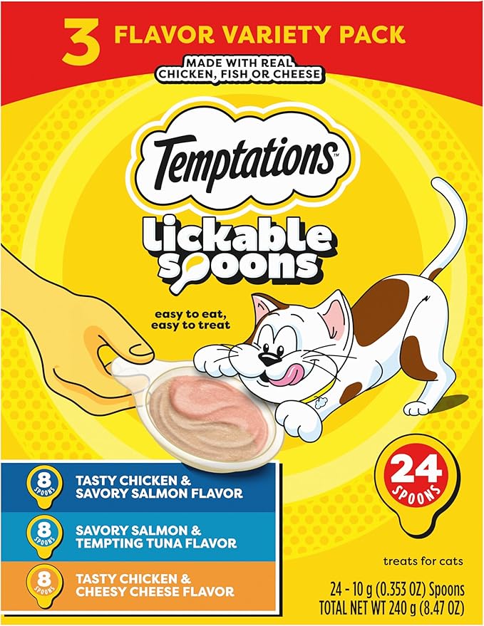 Temptations Lickable Spoons Adult Wet Cat Treat, 24 Spoons, Variety Pack-Mewly Pet