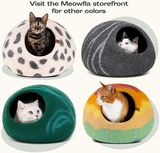 MEOWFIA Cat Cave – Premium Felt Cat Bed for Indoor Cats, Handmade 100% Merino Wool (Medium, Dark Grey)-Mewly Pet