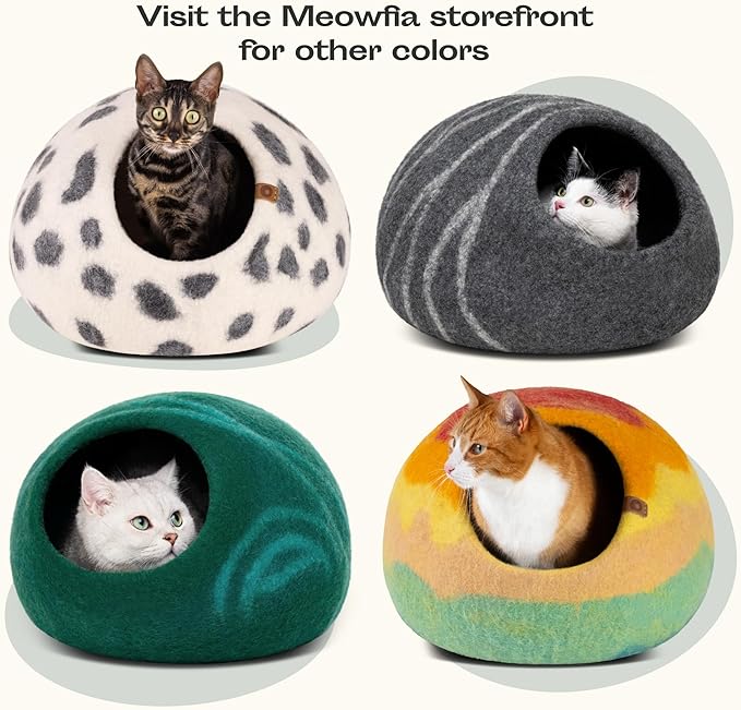 MEOWFIA Cat Cave – Premium Felt Cat Bed for Indoor Cats, Handmade 100% Merino Wool (Medium, Slate Grey)-Mewly Pet