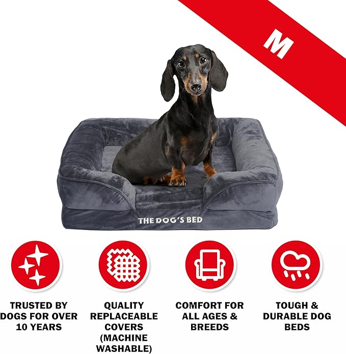 The Dog’s Bed, Orthopedic Standard Foam Waterproof Dog Bed with Standard Support, Medium Grey Plush, Waterproof, Supportive Dog Bed with Replaceable Covers, Veterinary Approved-Mewly Pet