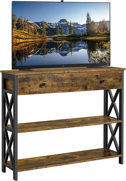 Yaheetech Console Table with Drawer, Entryway Table with 3 Tier Storage Shelves, Narrow Long Sofa Tables for Entryway, Living Room, Hallway, Couch, Kitchen, Metal Frame, Rustic Brown