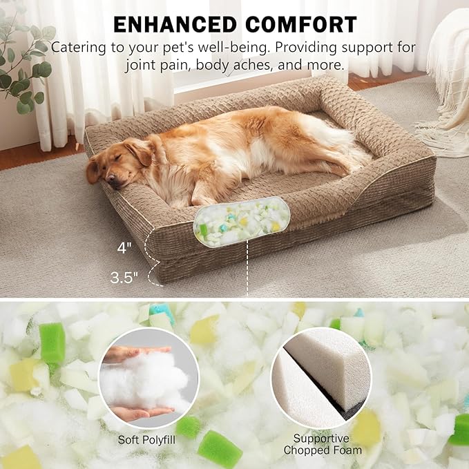 INVENHO Orthopedic Dog Beds Large Sized, XL Washable Egg-Crate Memory Foam Dog Couch with Washable Removable Cover, Waterproof Lining and Nonskid Bottom-Mewly Pet