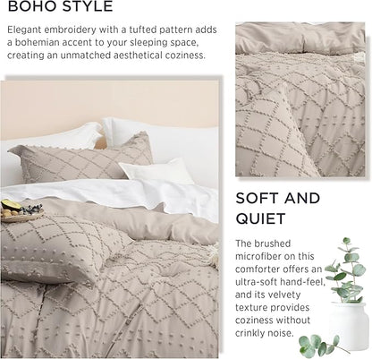 Bedsure California King Comforter Set - Linen Comforter, Boho Tufted Shabby Chic Bedding for Kids, 3 Pieces Vintage Farmhouse Bed Set for All Seasons, Fluffy Soft Bedding with 2 Pillow Shams