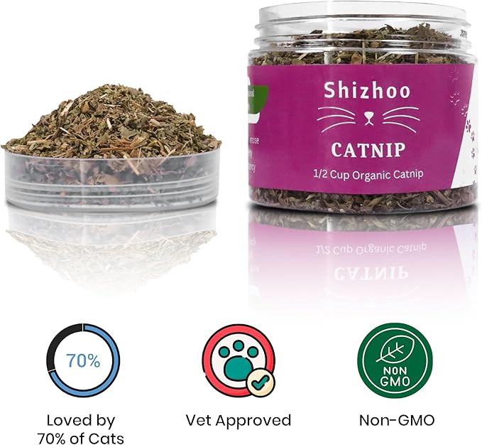Catnip for Cats with Leaves and Flowers 100% Natural and Organic Catnip Premium Cat Nip for Cats & Kittens Used as a Snack or Refillable Catnip Treats for Cats (1/2 Cup, 2 Ounces)-Mewly Pet