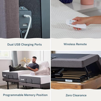 LUCID L300 Adjustable Bed Frame - Head and Foot Incline - USB - Wireless Remote - Easy 2 Person Assembly - Quiet Motor - Relax - TV - Working - Reading - Ergonomic - Electric Bed Base - Full Size