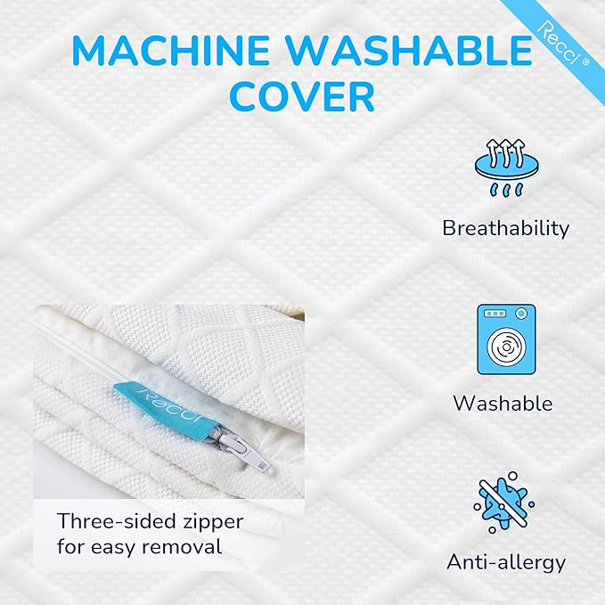 RECCI Memory Foam Mattress Topper, Pressure-Relieving Mattress Topper for Back Pain, Non-Slip Design with Removable & Washable Cover, CertiPUR-US Certified, 3 Inch King