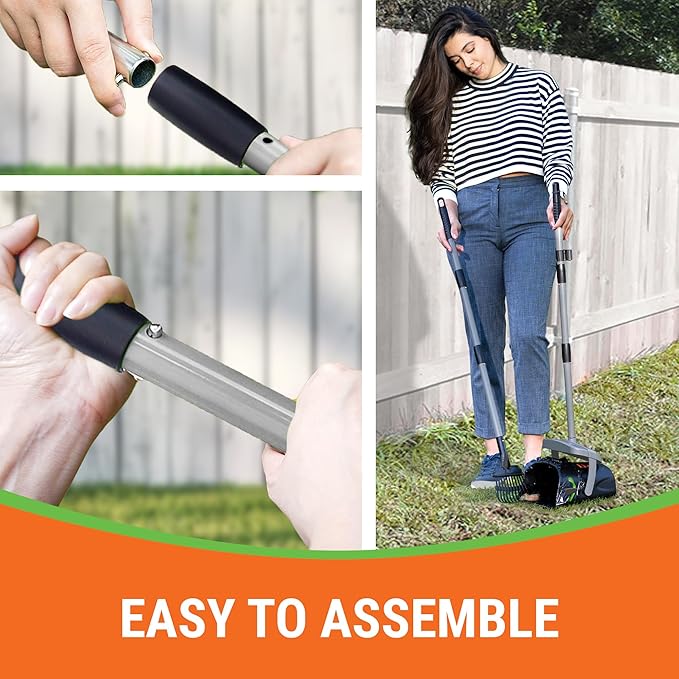 Dog Pooper Scooper with Bag Attachment, 40" Long Handle Pooper Scooper for Large Dogs, Dog Poop Scoop for Yard, Large Capacity Swivel Bin and Rake, Lavender Scented Bags (Grey)-Mewly Pet