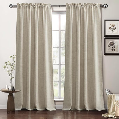 RYB HOME Natural Beige Linen Sheer Curtains 108 inches Long for Living Room and Dining Room, Weave Textured/Rod Pocket, Light Filtering Sheer Curtains and Drapes, W 52 x L 108 inches, 2 Panels Set