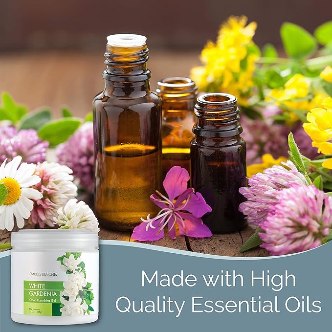 SMELLS BEGONE Air Freshener Odor Absorber Gel - 15 oz, Pack of 2 - Absorbs and Eliminates Odor in Pet Areas, Bathrooms, Cars, & Boats - Made with Essential Oils - White Gardenia Scent-Mewly Pet