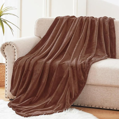 Exclusivo Mezcla Fleece Throw Blanket for Couch, Sofa, 300GSM Super Soft and Warm Blankets, Brown Throw All Season Use, Cozy, Plush, Lightweight, 50x60 Inches
