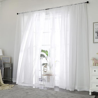 OWENIE White Sheer Curtains 96 Inches Long, Elegant Sheer Curtains for Bedroom, Window Voile Sheer Curtain Panels/Drapes/Treatment for Living Room, 2Pcs, Each 42" W x 96" L