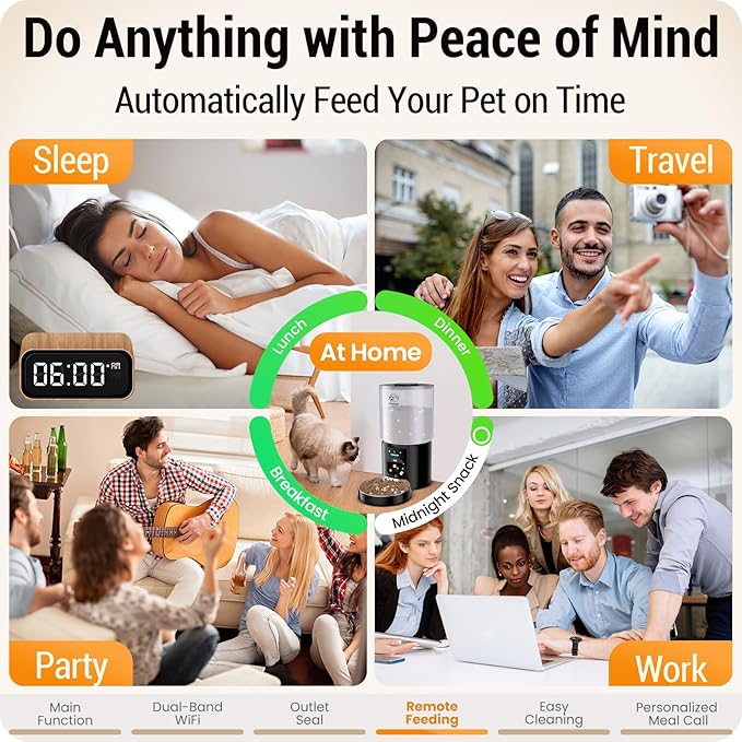 5L Automatic Cat Feeder with Sealed Outlet: 5G WiFi Automatic Dog Feeder with APP Control, Auto Cat Food Dispenser with Voice Recording for Pets, Detachable for Easy Clean - 21 Cup-Mewly Pet