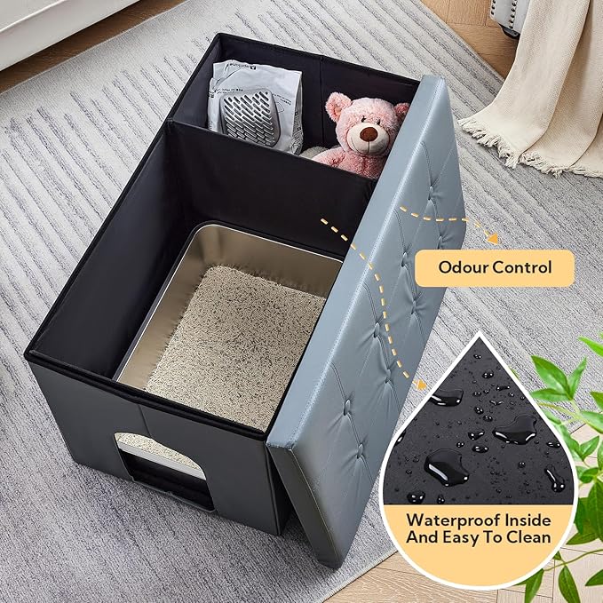 MEEXPAWS Cat Litter Box Enclosure Furniture Hidden, Cat Washroom Bench Storage Cabinet | Extra Large 35.4'' x 19.7'' x 19.7''| Dog Proof | Waterproof Inside/Easy Clean | Easy Assembly | Odor Control-Mewly Pet