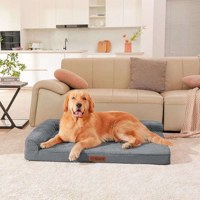Orthopedic Dog Beds Large Sized Dog, 3 Inch Memory Foam Pet Bed for Medium and Large Dogs, Washable Removable Cover, Nonskid Bottom, Waterproof, 44x32 Inches XXL Dark Grey-Mewly Pet