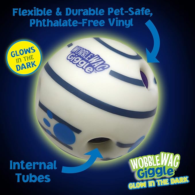 Wobble Wag Giggle Glow in The Dark | Rolling Enrichment Toy for Playtime, Interactive Play for Indoor or Outdoor, Keeps Dogs & Puppies Large, Medium or Small Busy & Moving, As Seen on TV | Pack of 1-Mewly Pet