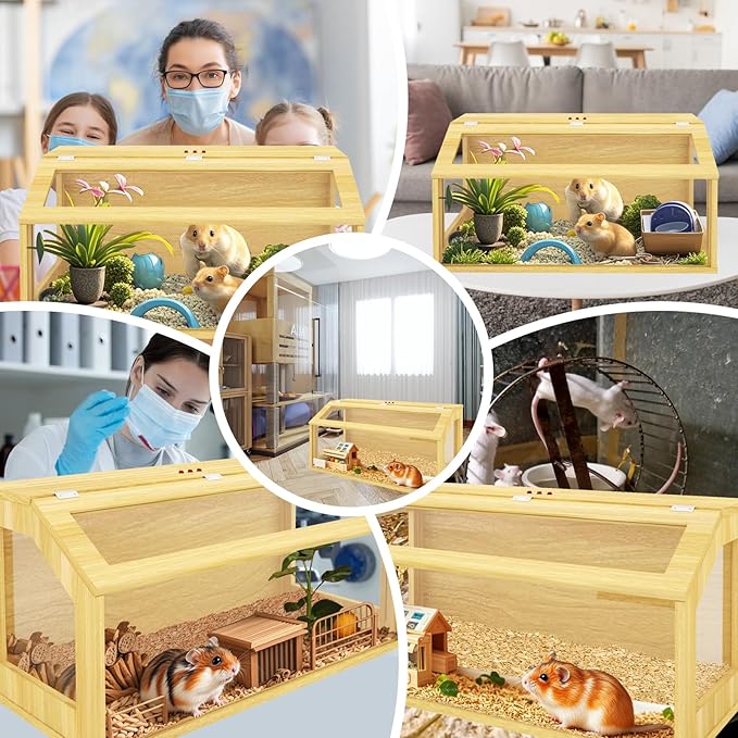 40" Large Hamster Cage, Chewproof Gerbil Cages and Habitats, Openable Top Roof Window with Silencing Pad, Wooden Guinea Pig Cage for Small Animals, Dwarf and Syrian Hamster, 40 x 20 x 20 Inches-Mewly Pet