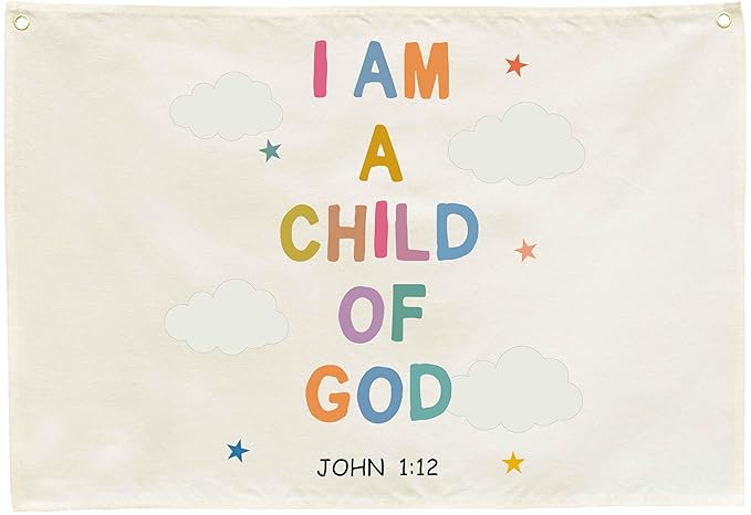 Christian Bible Verse Scripture Rectangular Banner Flag Wall Sign Decor Gift for Baby Girl Women-Nursery Baby Room Bedroom Decor-Baby,Shower Birthday Christmas Gift-I am a Child of God