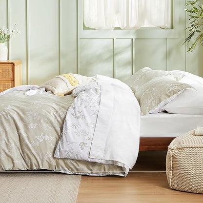 Bedsure King Comforter Set - Linen Bed Set, 3 Pieces Cute Floral Bedding, 1 Soft Reversible Botanical Flowers Comforter and 2 Pillow Shams