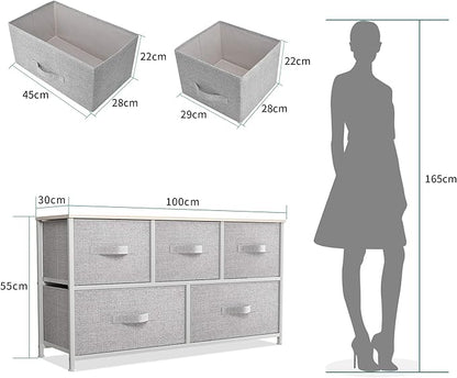 YITAHOME 5 Drawer Dresser - Fabric Storage Tower, Organizer Unit for Bedroom, Living Room, Hallway, Closets - Sturdy Steel Frame, Wooden Top & Easy Pull Fabric Bins