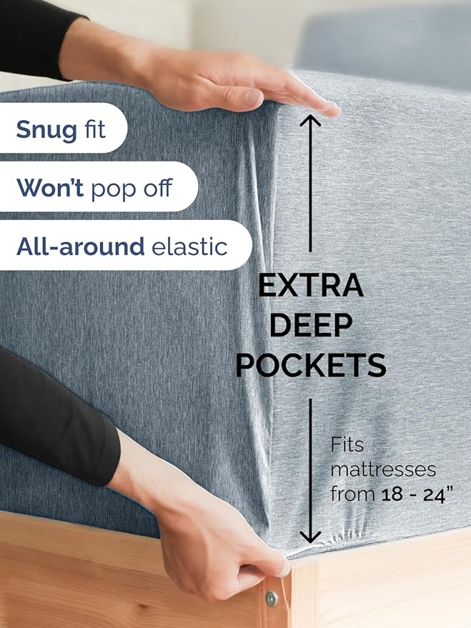Extra Deep King Sheet Set - 6 Piece Breathable and Cooling Sheets - Hotel Luxury Bed Sheets Set - Easy Fit - Soft, Wrinkle Free and Comfy Sheets Set - Heathered Blue Sheet Set with Extra Deep Pockets
