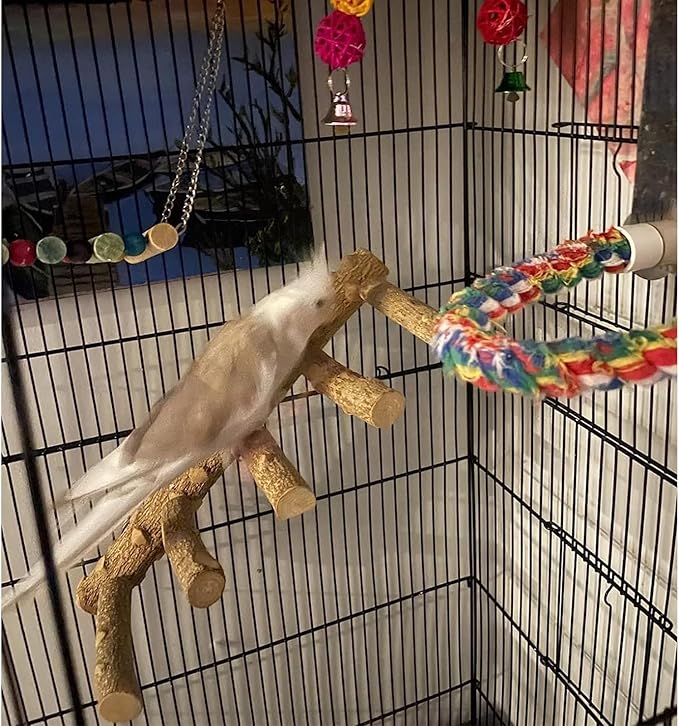 Bird Parrot Ladder Perch for Cage, Nature Wooden Bird Bridge Exercise Stands Parrot Climbing Chewing Toys for Small Animal-Mewly Pet