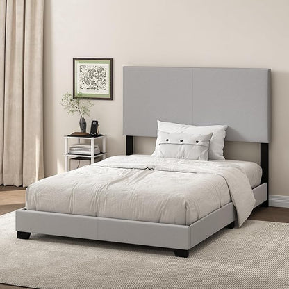Furinno Pessac Fabric Upholstered Bed Frame with Wooden Slat Support, Full, Glacier