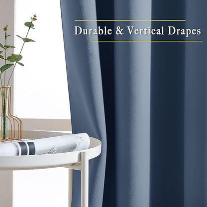 NICETOWN Bedroom Blackout 110 inch Curtains for Sliding Glass Door, Grommet Thermal Insulated Solid Window Treatments Sound Reducing for Living Room, W66 x L110, Stone Blue, Set of 2