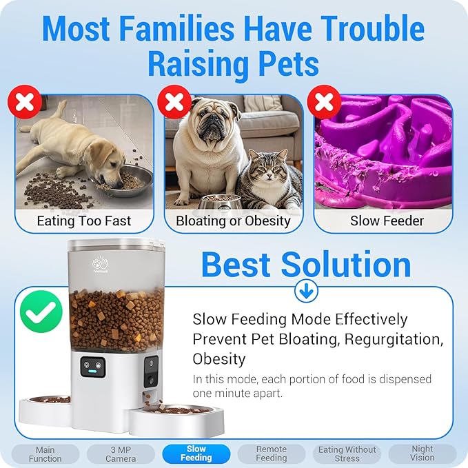 Automatic Cat Feeder with 2 Camera for 2 Cats: 5G WiFi Automatic Dog Feeder with Night Vision & Slow Feed, 7L Auto Cat Food Dispenser for Multiple Pet, Detachable for Easy Cleaning - 29 Cup-Mewly Pet