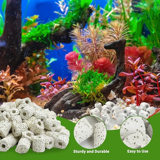 Hamiledyi 4 LB Aquarium Filter Media Bio Balls Ceramic Rings Media with Mesh Bag for Fish Tank and Pond Canister Biological Biofilter Filter (White)-Mewly Pet