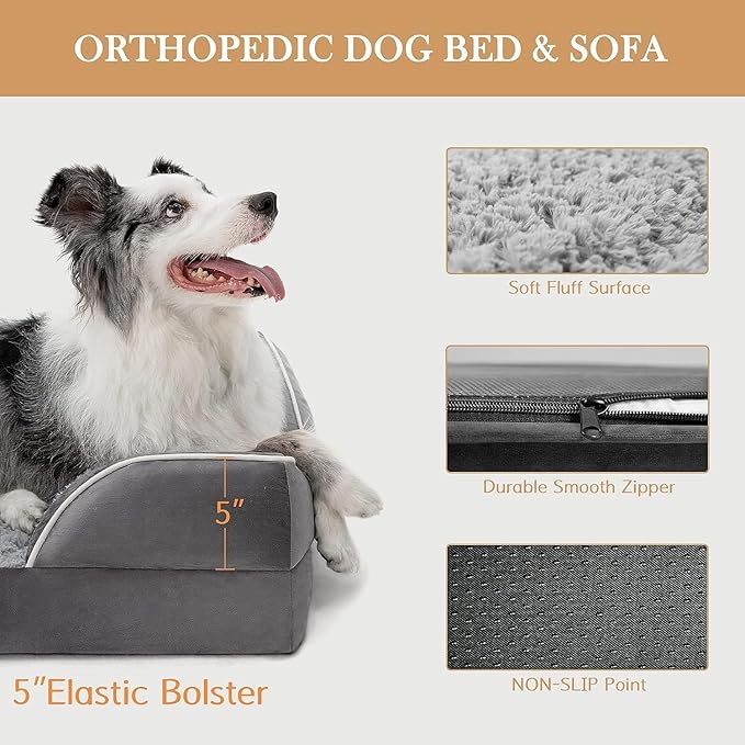 Comfort Expression Waterproof Orthopedic Foam Dog Beds for Extra Large Dogs Durable Dog Sofa The Pet Bed Washable Removable Cover with Zipper and Non-Slip Bottom Bolster-Mewly Pet