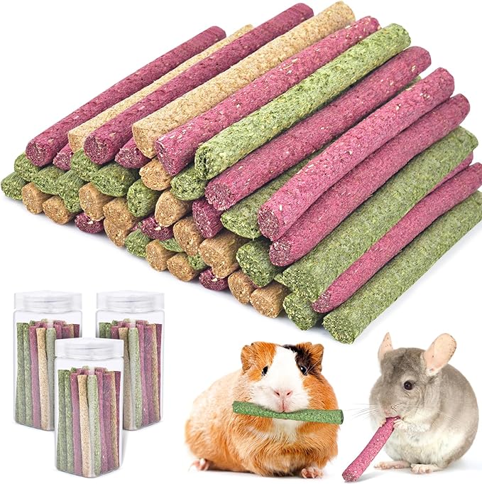 ERKOON Timothy Hay Sticks,Rabbit Chew Toys for Teeth Natural Molar Sticks Rabbits Treats for Bunnies, Chinchilla Guinea Pigs, Gerbil, Hamster (75 Pcs)-Mewly Pet