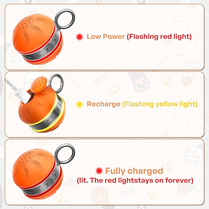 Interactive Cat Toys for Indoor Cats with 3 Mouse Tails,Electric Cat Ball Toy with Bird Chirping Sounds,Automatic Spinning Moving,300mAh Long Endurance Type-C Rechargeable,Pet Cat Supplies(Orange)-Mewly Pet