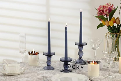 GMWD 3 Pcs Glass Candle Holder Set Clear, Blue Candlesticks Holders Pillar Taper Candles Tealight Stand for Wedding Centerpieces Home Decorations Dining Table