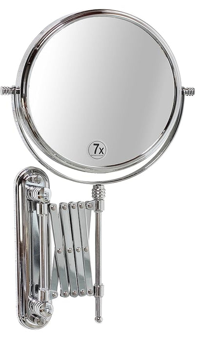 Deco Brothers Wall Mount Extendable Mirror, 8 Inch Double Side with 7X Magnification, Chrome