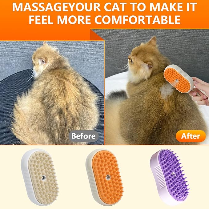 4-in-1 Cat Grooming Steam Brush, Pet Hair Shedding, Massage, Cleaning, Combing (purple)-Mewly Pet