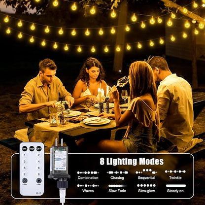 Minetom Crystal Globe String Lights Plug in - 66 ft 200 LED Globe Fairy String Lights with Remote and Timer, Waterproof for Bedroom Tent Loft Bed Window Porch Patio Wedding Holiday Decor, Warm White