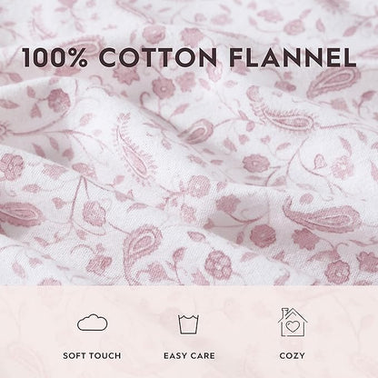 Laura Ashley - Flannel Sheets Queen Size, Anti-Pilling & Wrinkle Resistant Cotton, Touchably Soft for All-Season Comfort - Bed Sheets with Matching Pillowcases & Fitted Sheet (Paisley Prance Pink)