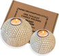 Luca Orb Tea Light Candle Holders (Gift Boxed Set of 2) Grid Pattern, Beige and White