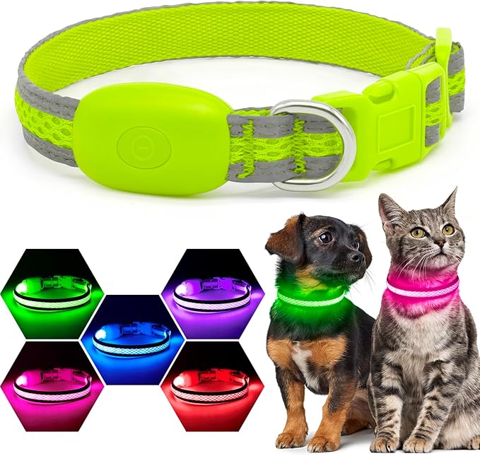 Flashseen LED Cat Collar,Light Up Dog Collar Rechargeable, Dog Lights for Night Walking, Comfortable Soft Mesh Pet Collar Adjustable for Cats Puppy and Small Dogs(Neon Green, XS)-Mewly Pet