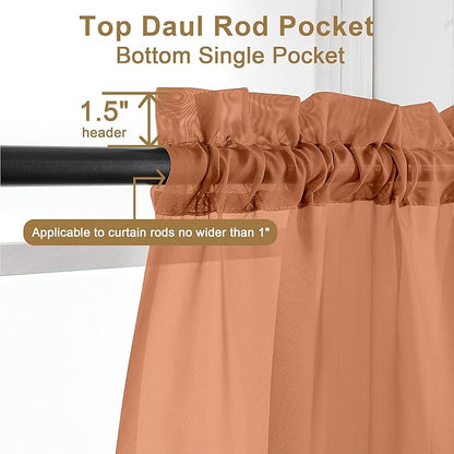 Chyhomenyc Orange Sheer Curtains 96 inches Long 2 Panels, Light Filtering Soft Airy Solid Elegant Voile Window Treatment Drapes for Bedroom Living Room Wedding Party Decor, 42 Wx96 L, 8FT L