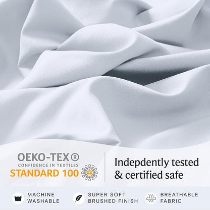 LuxClub 5 PC Sheet Set Bed Sheets Deep Pockets 16" Eco Friendly Wrinkle Free Cooling Machine Washable Hotel Bedding Silky Soft - Baby Blue Split King