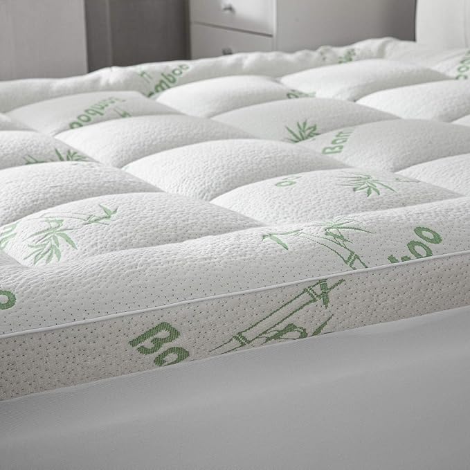 Cooling Mattress Topper - Short Queen Size | Plush Pad Mattress Topper for Back Pain Relief, 8-21" Deep Pocket | Viscose Made from Bamboo Pillow Top | Camper Bed Essentials | 60 x 75 Inch