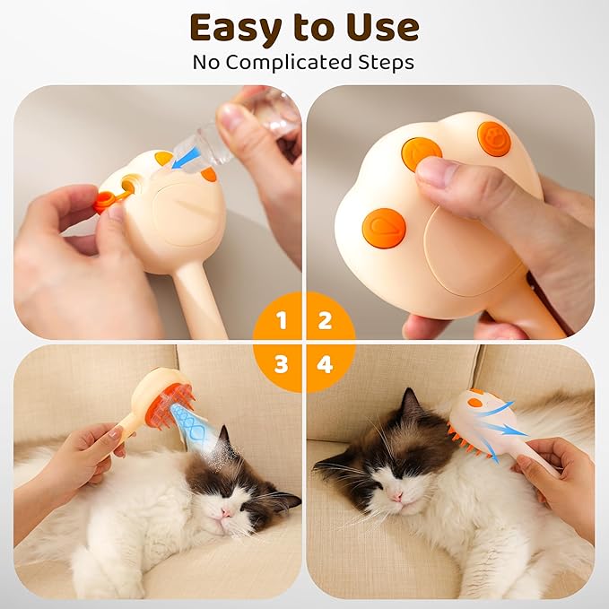 Steam Cat Brush, 6-in-1 Dog Brush Spritz Defur Comb with Pet Waterless Shampoo, Steamy Skin Friendly Deshedding Grooming Tool, Suitable for Shedding & Haired Pets, Pet Supplies Accessories, Yellow-Mewly Pet