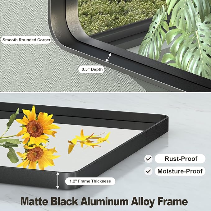 55x36 Inch Black Framed Bathroom Mirror for Wall, Large Matte Metal Framed Wall Mirror, Rounded Corner Rectangle Vanity Mirror, Tempered Glass, Anti-Rust, Shatterproof (Horizontal/Vertical)