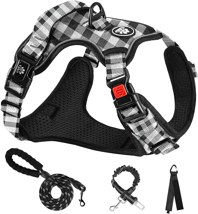 NESTROAD No Pull Dog Harness with Leash, Reflective No Choke Pet Vest Harness,Adjustable Soft Padded Dog Harness with Easy Control Handle for Large Dogs(Checkered Black,X-Large)-Mewly Pet