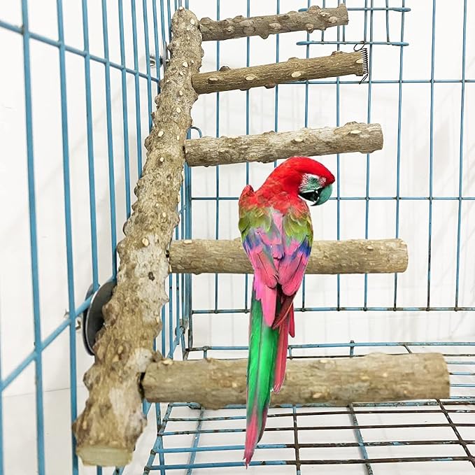 Allazone 3 PCS Nature Wood Bird Ladder Perch Nature Wood Stand Parrot Chew Toy Cage Hanging Pet Cage Bird Climbing Step Ladders for Small Animal-Mewly Pet