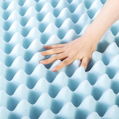 Best Price Mattress 4 Inch Egg Crate Memory Foam Mattress Topper with Cooling Gel Infusion, CertiPUR-US Certified, Dorm Essentials, TwinXL, Light Blue