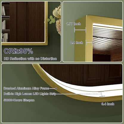 22x36 Inch Gold LED Mirror for Bathroom with Lights, Adjustable 3000K/4500K/6000K, Irregular Frame Lighted Bathroom Vanity Mirror, Stepless Dimmable, Anti-Fog, Wall Mounted