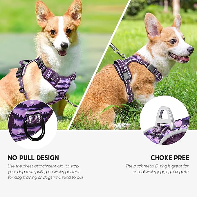 Timos Dog Harness,No-Pull Pet Harness Adjustable Soft Padded Dog Vest,Reflective No-Choke Pet Oxford Vest with Easy Control Handle for X-Small Dogs,Moon Night,XS-Mewly Pet